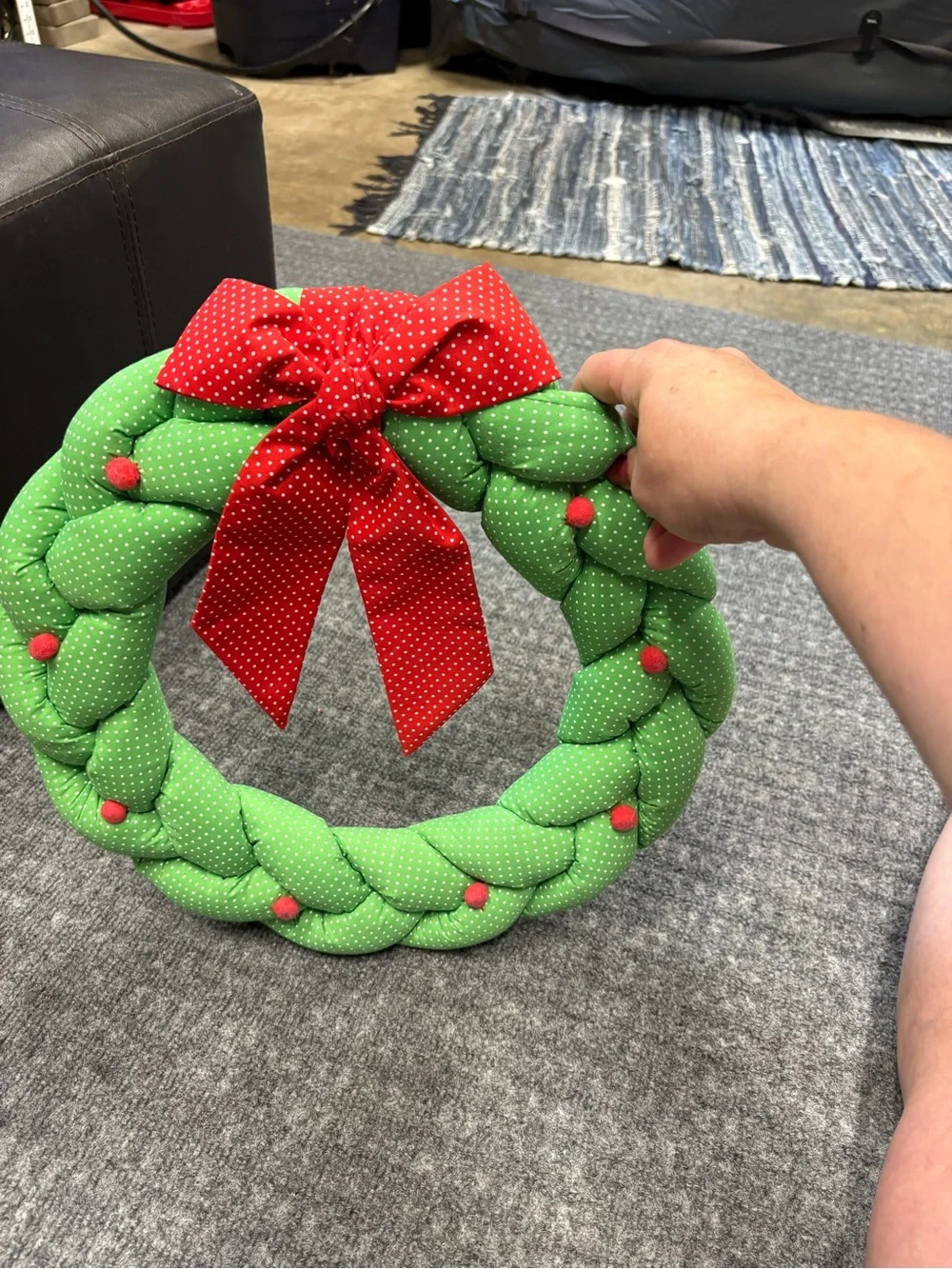 From Korea Green Polka Dot Holiday Wreath with Red Bow
